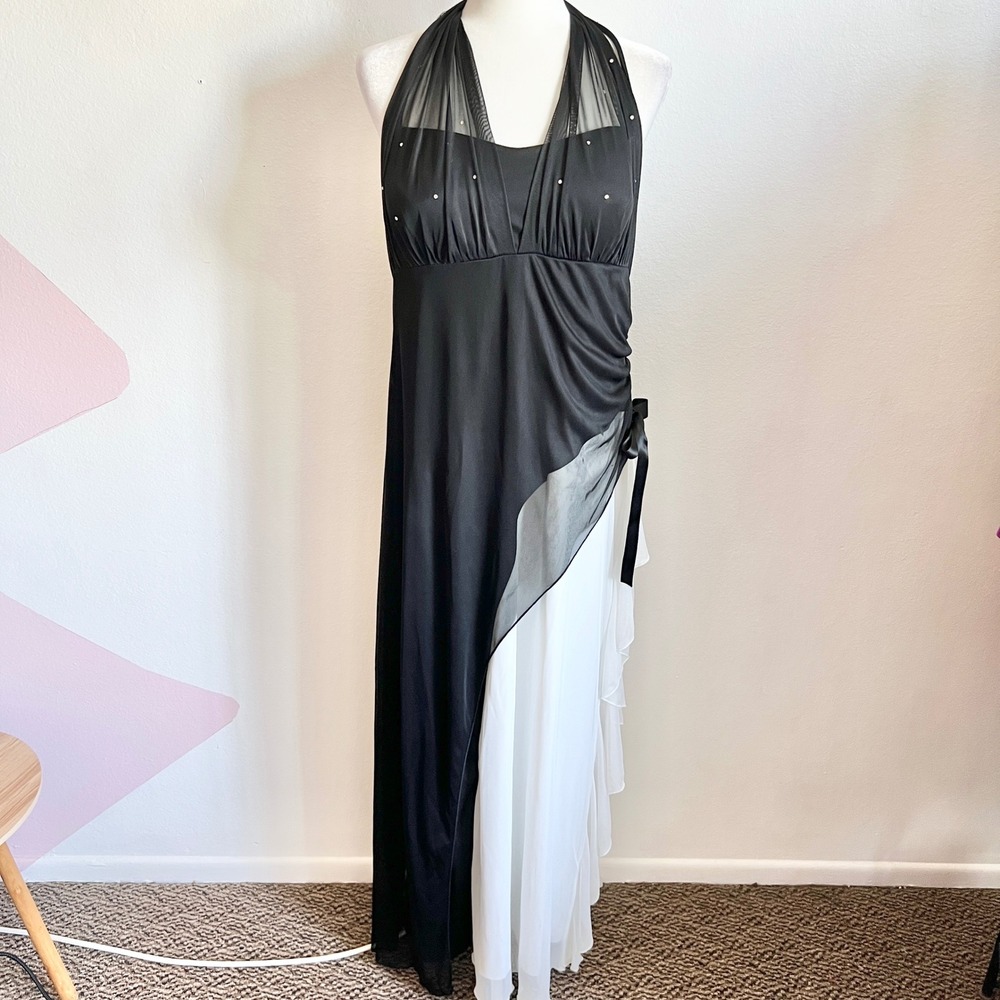 Vintage Y2K Gown Dress, Prom, Assymetrical, Fairy Grunge, Large,‎ Rhinestone